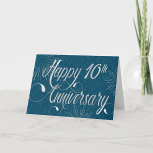 Employee 10th Anniversary - Swirly Text - Blue Card