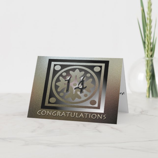 Employee 14th Anniversary Elegant Golden Card (Front)