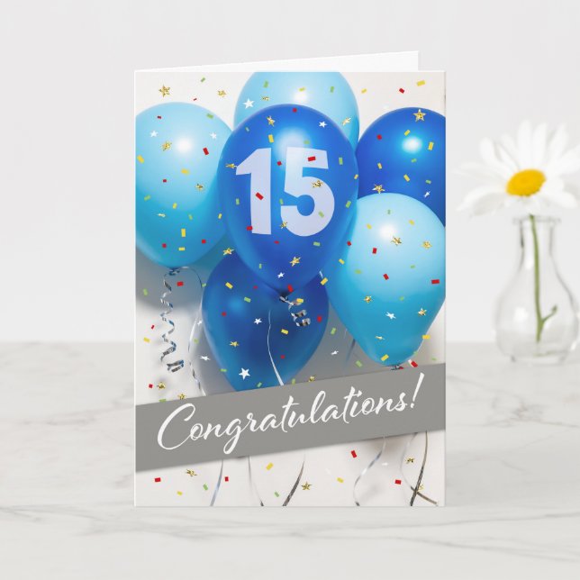 Employee 15th Anniversary Blue Balloons Card (Small Plant)