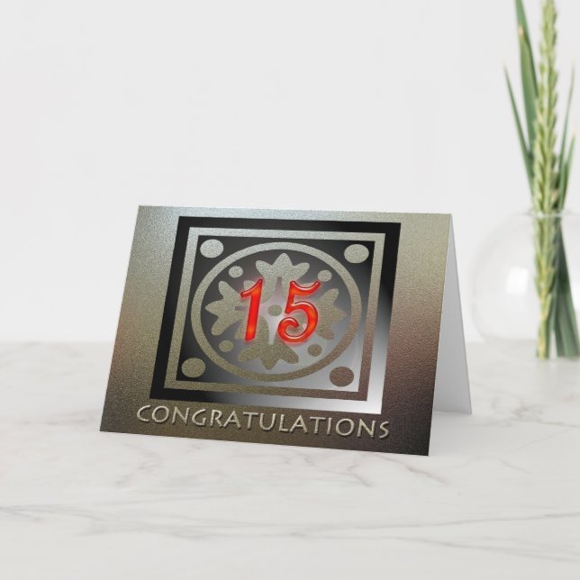 Employee 15th Anniversary Elegant Golden Red Card (Front)