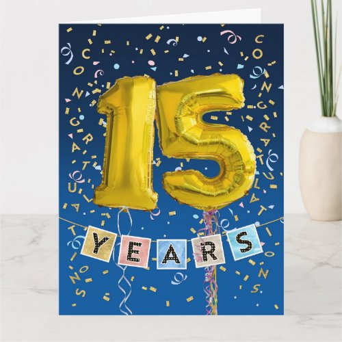 Employee 15th Anniversary Gold Balloon Number Card