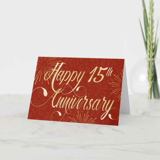 Employee 15th Anniversary - Swirly Text - Red Card (Front)
