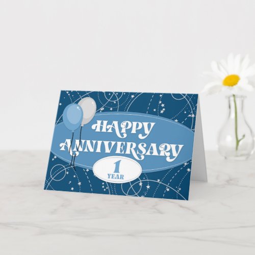 Employee 1st Anniversary Balloons and Pattern Card