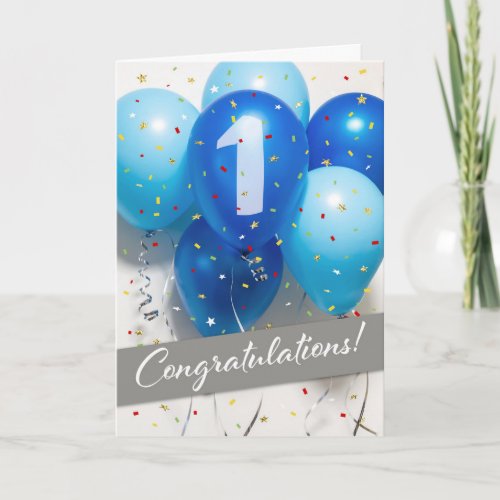 Employee 1st Anniversary Blue Balloons Card