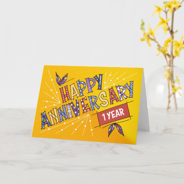Employee 1st Anniversary Bright Colors Card (Yellow Flower)