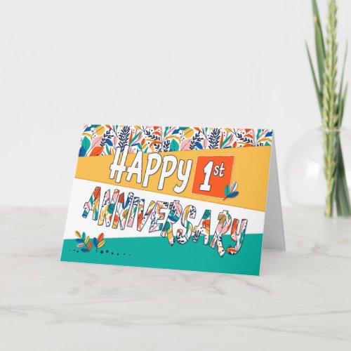 Employee 1st Anniversary Bright Colors Pattern Card
