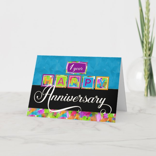 Employee 1st  Anniversary - Colorful Card (Front)
