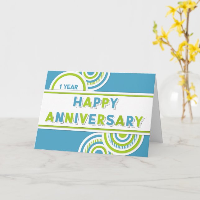 Employee 1st Anniversary Colorful Circles Card (Yellow Flower)