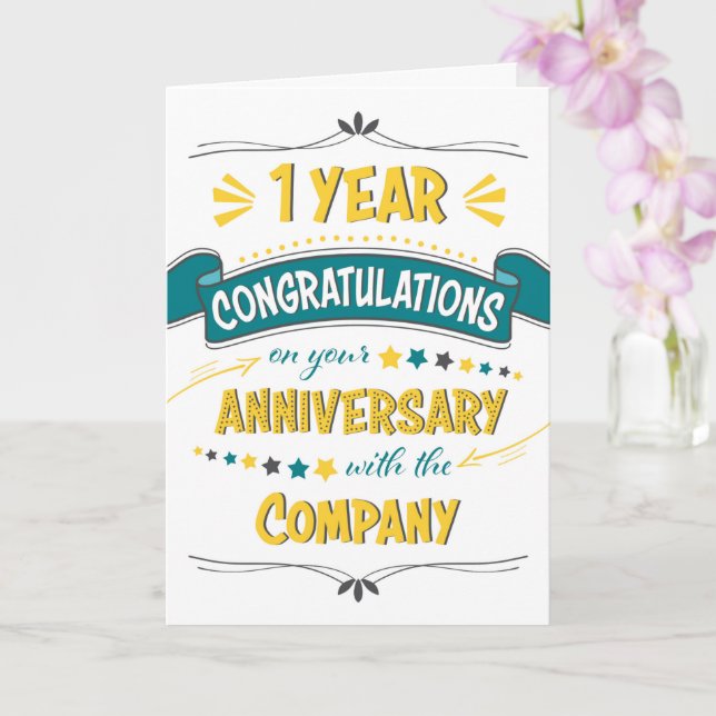 Employee 1st Anniversary Congratulations Word Art Card (Orchid)