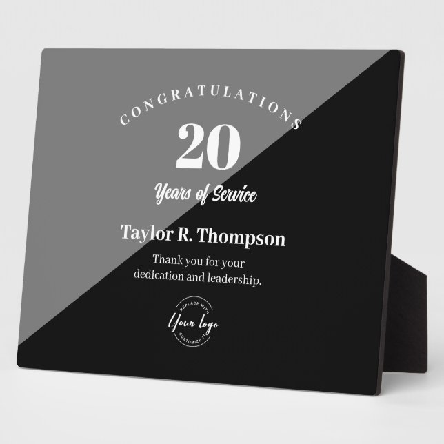 Employee 20 years of service Custom logo Plaque (Side)