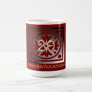 Employee 20th Anniversary Elegant Golden Red Coffee Mug