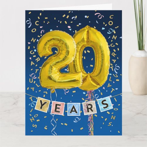 Employee 20th Anniversary Gold Balloon Numbers Card