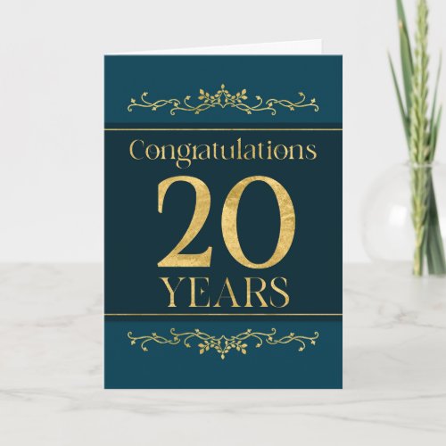 Employee 20th Anniversary Stylish Formal Elegant Card