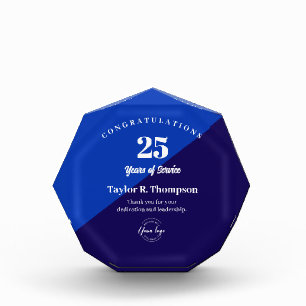 Employee 25 years of service Custom logo Blue Acrylic Award