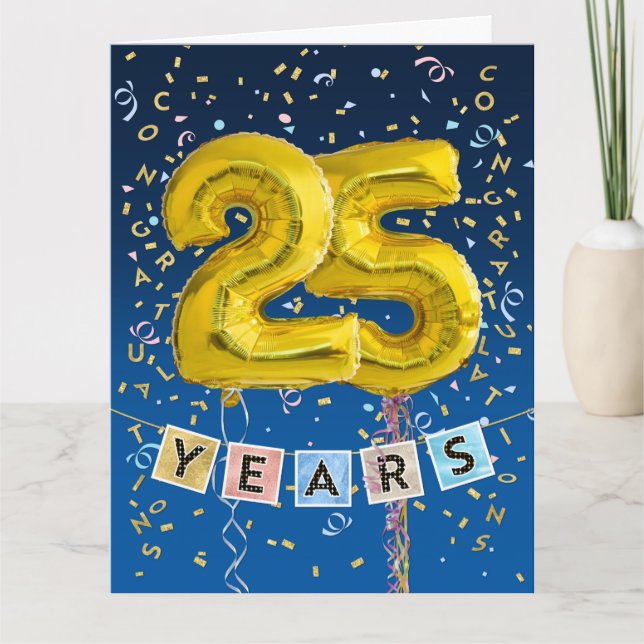 Employee 25th Anniversary Gold Balloon Numbers Card (Front)