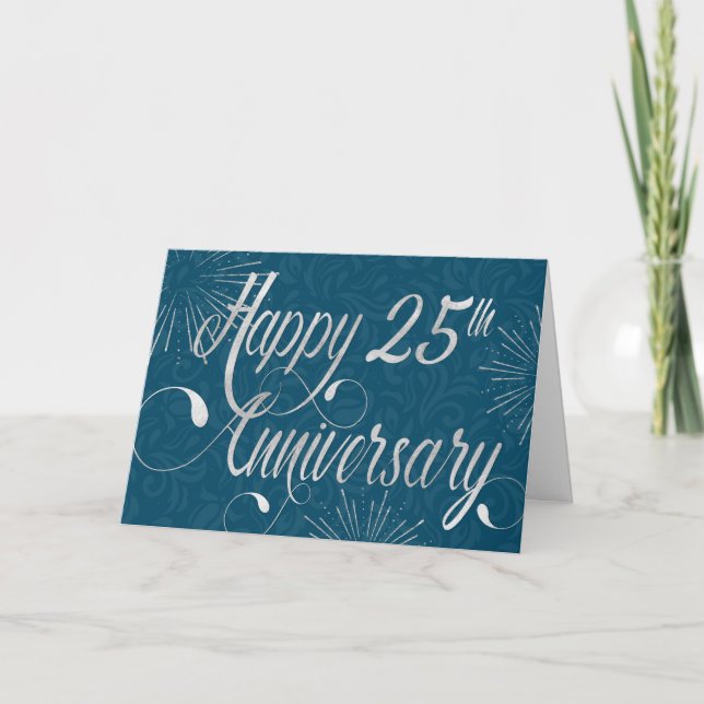 Employee 25th Anniversary - Swirly Text - Blue Card (Front)