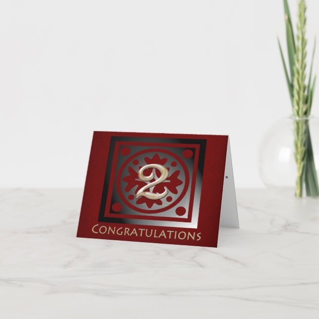 Employee 2 Year Anniversary Elegant Golden Red Card (Front)