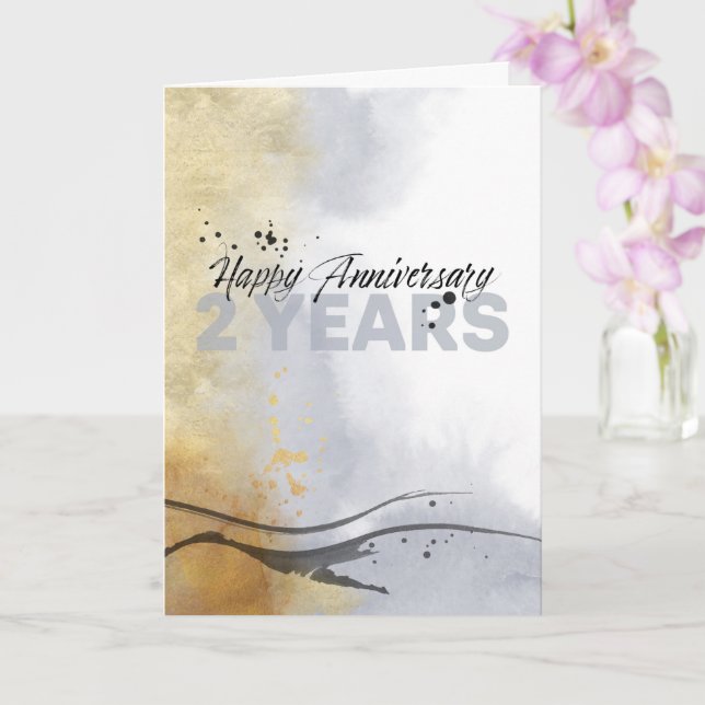 Employee 2nd Anniversary Artistic Ink Abstract Card (Orchid)