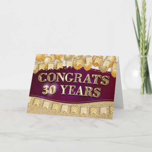Employee 30th Anniversary Gold Text and Balloons Card
