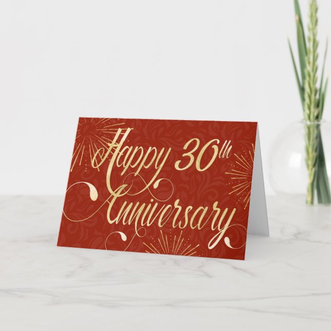 Employee 30th Anniversary - Swirly Text - Red Card (Front)
