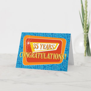 Employee 35th Anniversary Retro Blue Red Orange Card