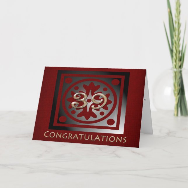 Employee 39 Year Anniversary Elegant Golden Red Card (Front)