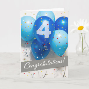 Employee 4th Anniversary Blue Balloons Card