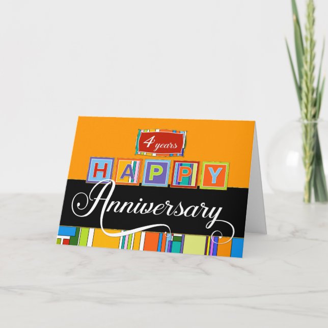 Employee 4th Anniversary - Bold Colors Card (Front)
