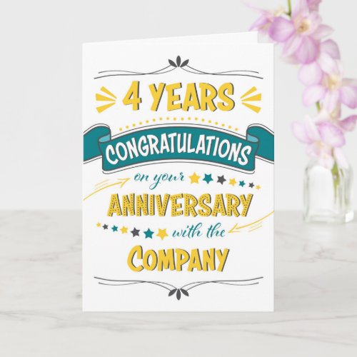 Employee 4th Anniversary Congratulations Word Art Card