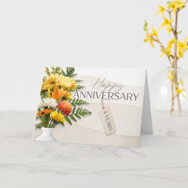 Employee 4th Anniversary Fresh Flowers Card (Yellow Flower)