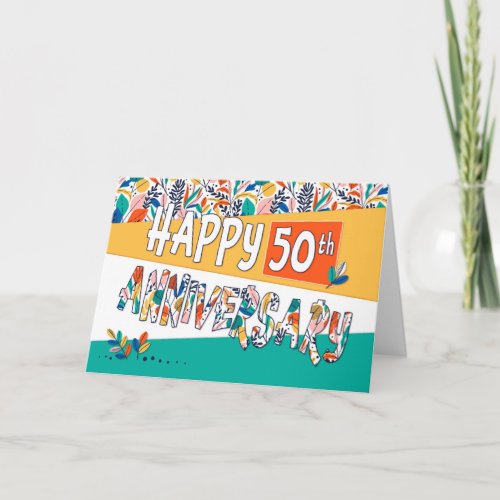 Employee 50th Anniversary Bright Colors Pattern Card