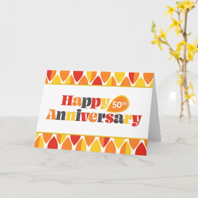 Employee 50th Anniversary Bright Colors Retro Card (Yellow Flower)
