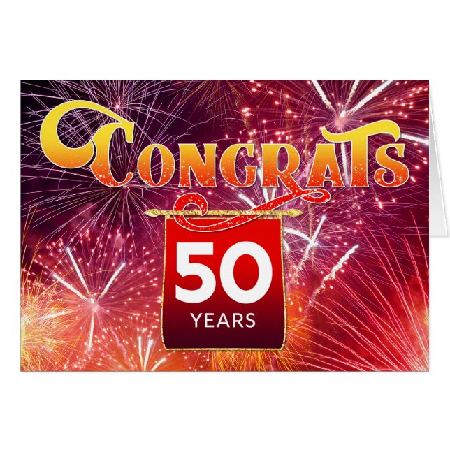 Employee 50th Anniversary - Celebration Fireworks Cards (Front Horizontal)