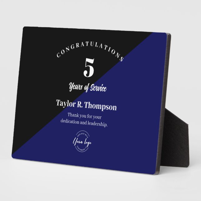 Employee 5 years of service Custom logo blue Plaque (Side)
