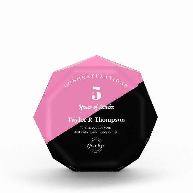Employee 5 years of service Custom logo pink Acrylic Award (Front)