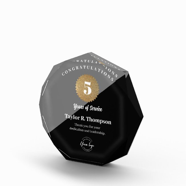 Employee 5 years of service Gold black Custom logo Acrylic Award (Right)