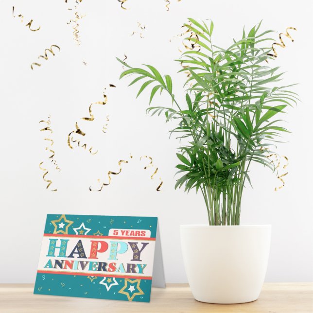 Employee 5th Anniversary Bold Colors and Stars Card (Employee 5th Anniversary Card Bold Colors and Stars)