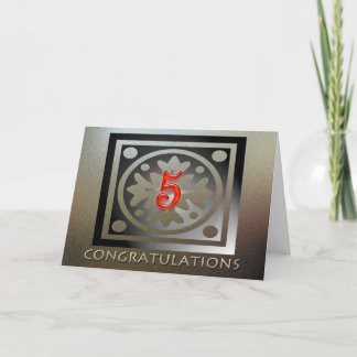 Employee 5th Anniversary Elegant Golden Red Card