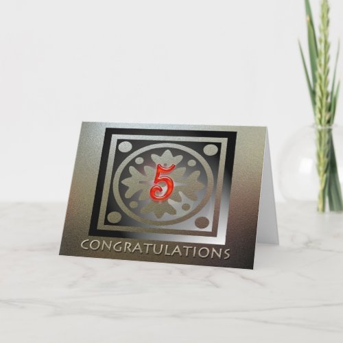 Employee 5th Anniversary Elegant Golden Red