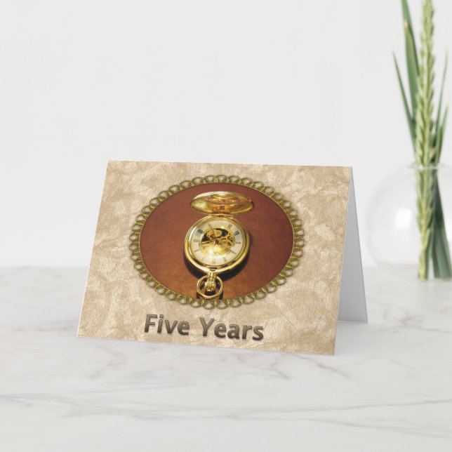 Employee 5th Anniversary Elegant Golden Watch Card (Front)
