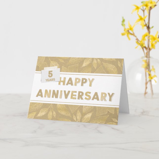 Employee 5th Anniversary Neutral and Gold Colors Card (Yellow Flower)