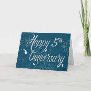 Employee 5th Anniversary - Swirly Text - Blue Card