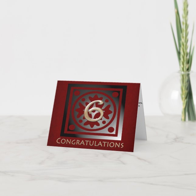 Employee 6 Year Anniversary Elegant Golden Red Card (Front)