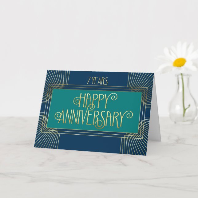 Employee 7th Anniversary Art Deco Fun Font Card (Small Plant)