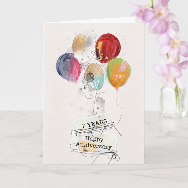 Employee 7th Anniversary Balloons Card (Orchid)