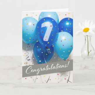 Employee 7th Anniversary Blue Balloons Card
