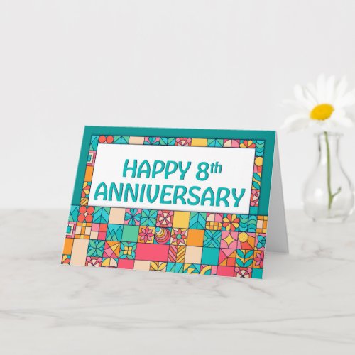 Employee 8th Anniversary Bright Squares Pattern Card