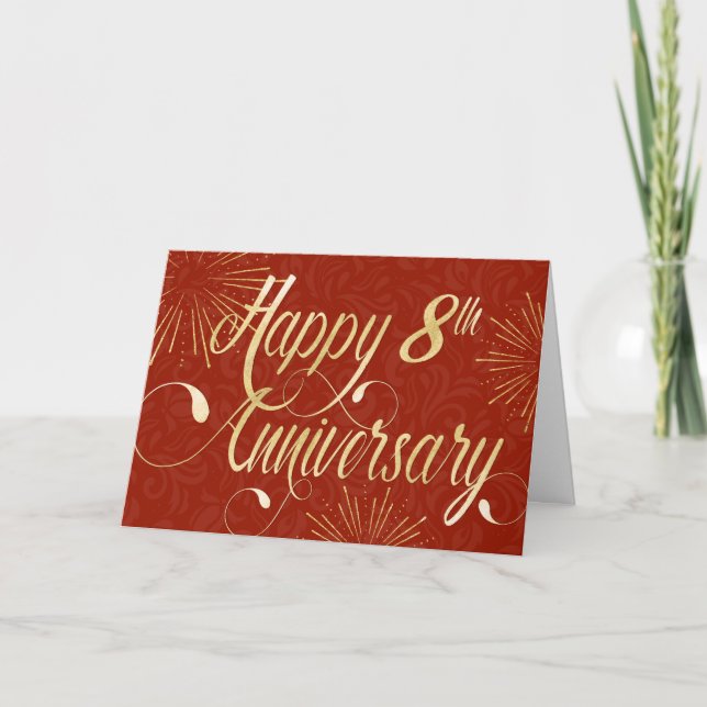 Employee 8th Anniversary - Swirly Text - Red Card (Front)