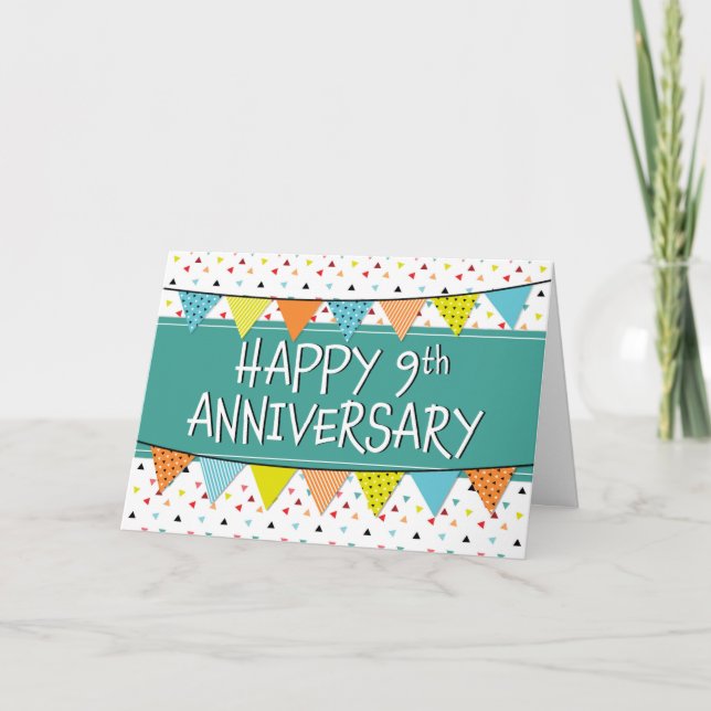 Employee 9th Anniversary Colorful Triangles Card (Front)
