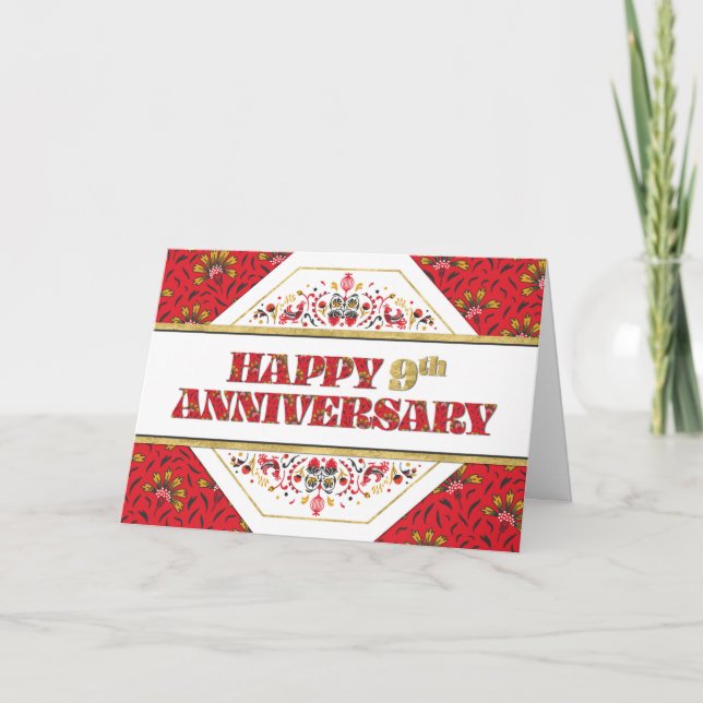 Employee 9th Anniversary Pattern Decorative Card (Front)